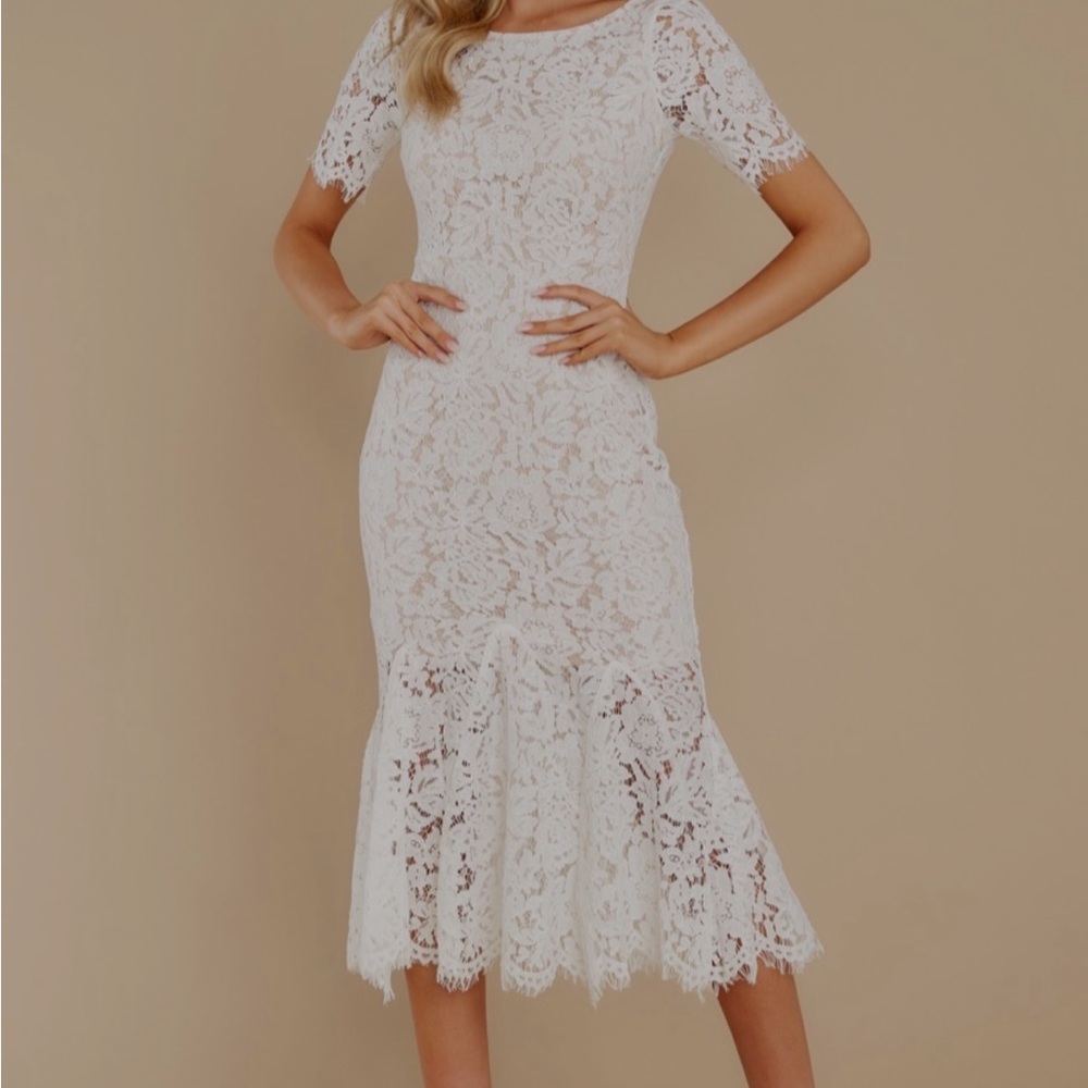 Size medium white lace midi dress worn once